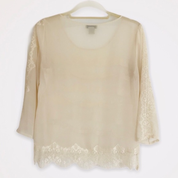 Lucky Brand Cream Lace Sheer Blouse - Picture 6 of 7